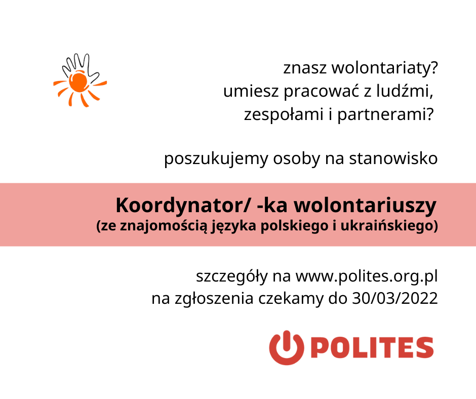 Oferta pracy: Koordynator/ka wolontariuszy ze znajomością języka polskiego i ukraińskiego