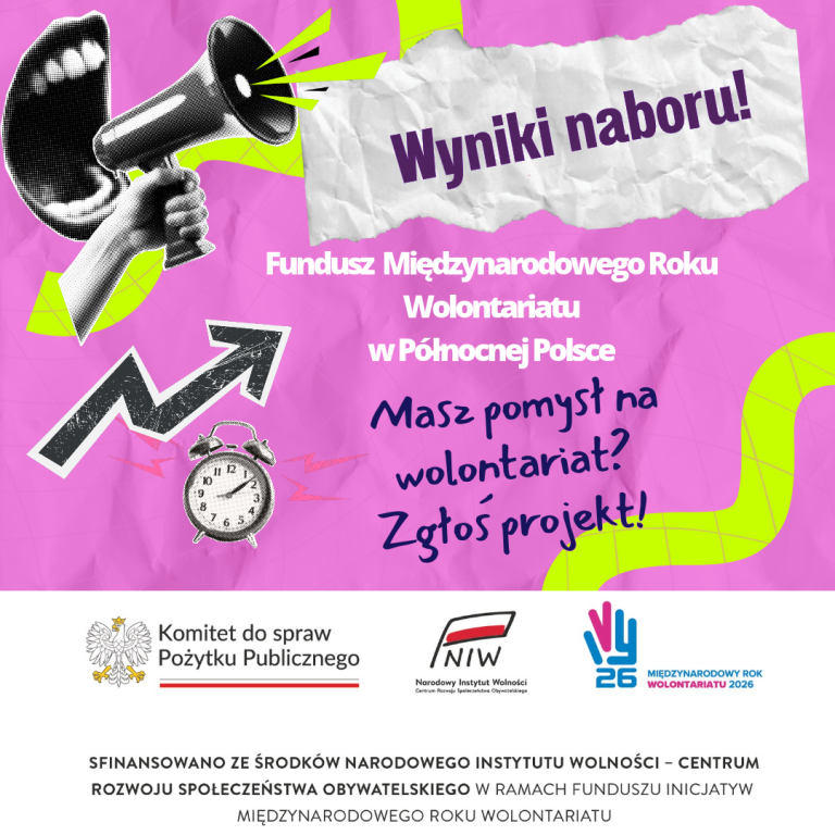 Wyniki naboru w konkursie Fundusz Inicjatyw Międzynarodowego Roku Wolontariatu w Północnej Polsce.